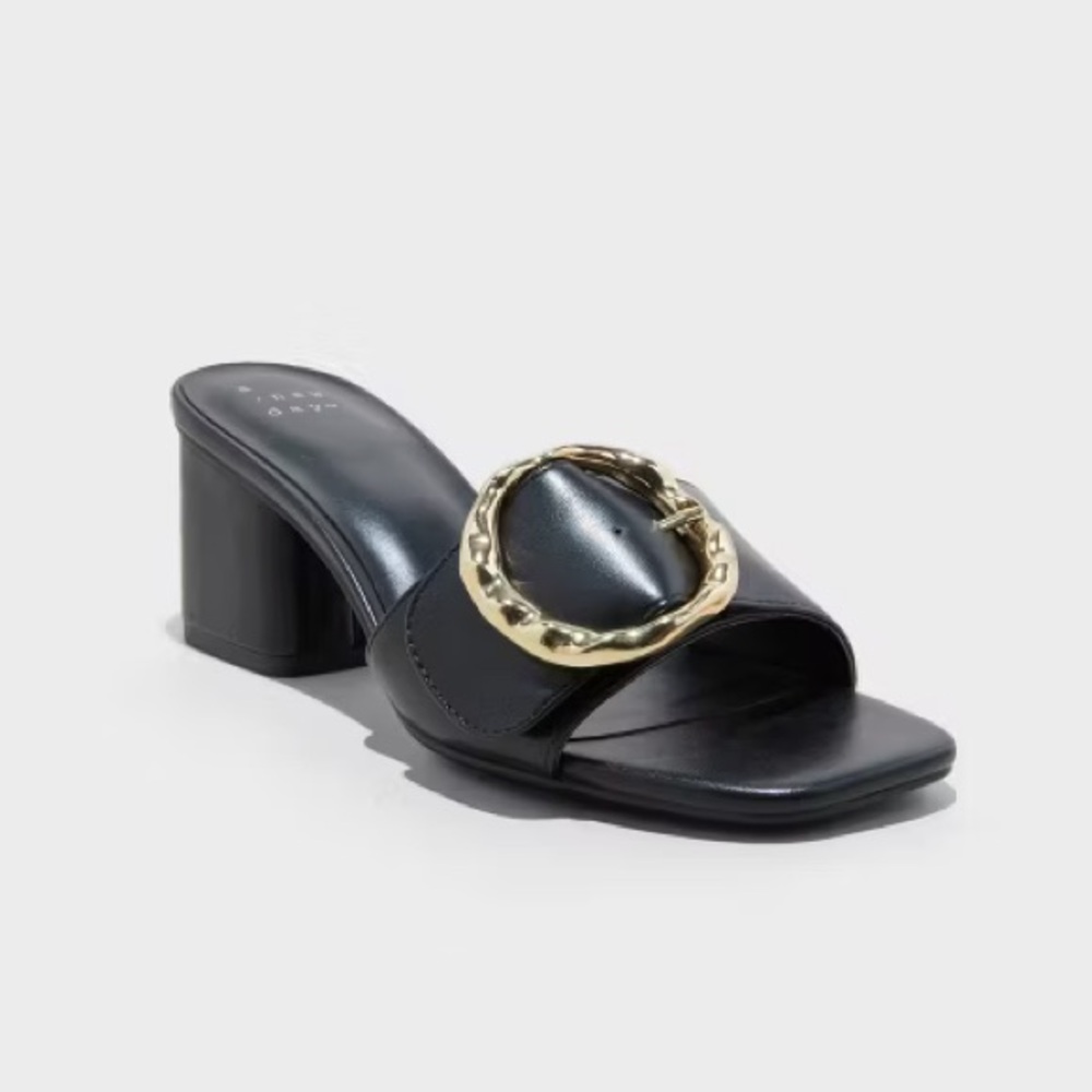 Faux leather Buckle Mule Heels
